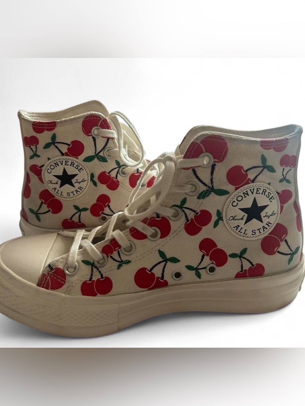 Converse Chuck Taylor All Star High Top Sneakers - Red Cherry Print on Cream